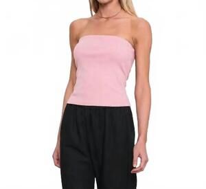 NEW ENZA COSTA cotton rib bandeau top in cherry blossom